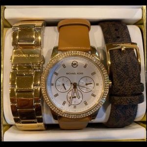 Michael Kors Oversized Tibby Pavé Gold-Tone Watch and Strap Set
